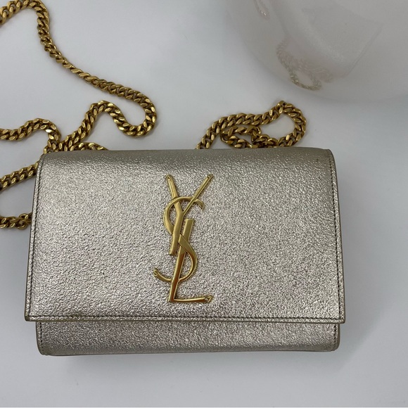 βSOLDβ YSL Kate Small Sparkling Light Gold Bag Clutch - Picture 6 of 16